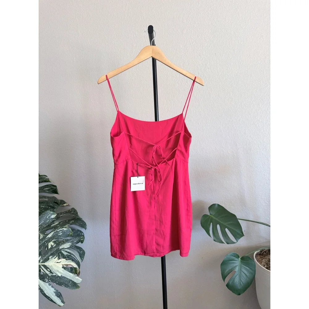superdown Red Lace Up Open Back Mini Dress Square Neck Spaghetti Strap Medium